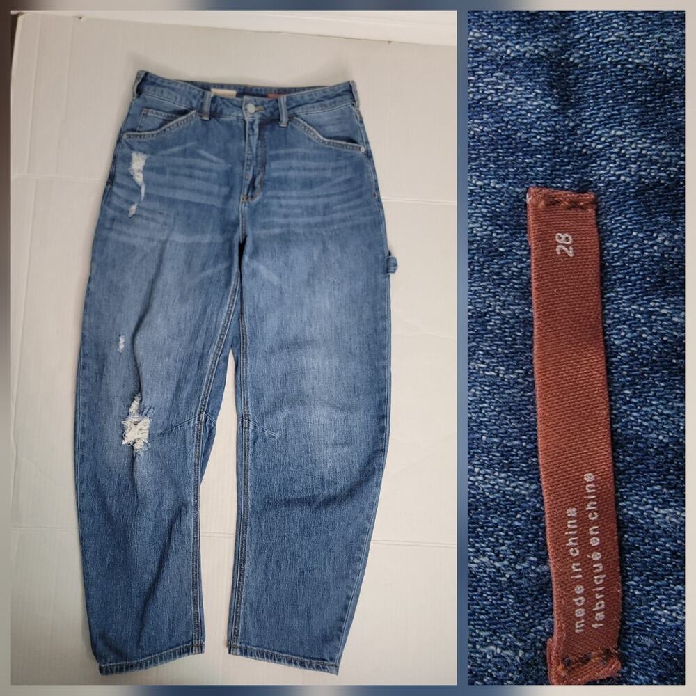 Pilcro Barrel Jeans SZ 28 Carpenter Relaxed Drapey Distressed Anthropologie